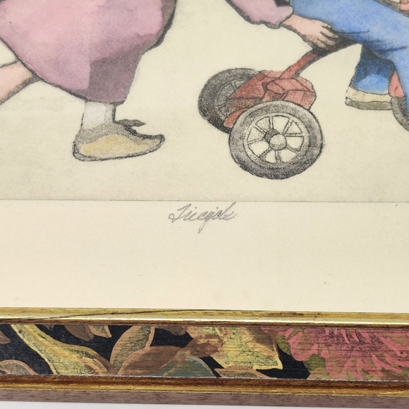 Tricycle Print Signed Matted Framed Numbered 8/150 Drawing Kids Siblings Friends - Picture 5 of 16